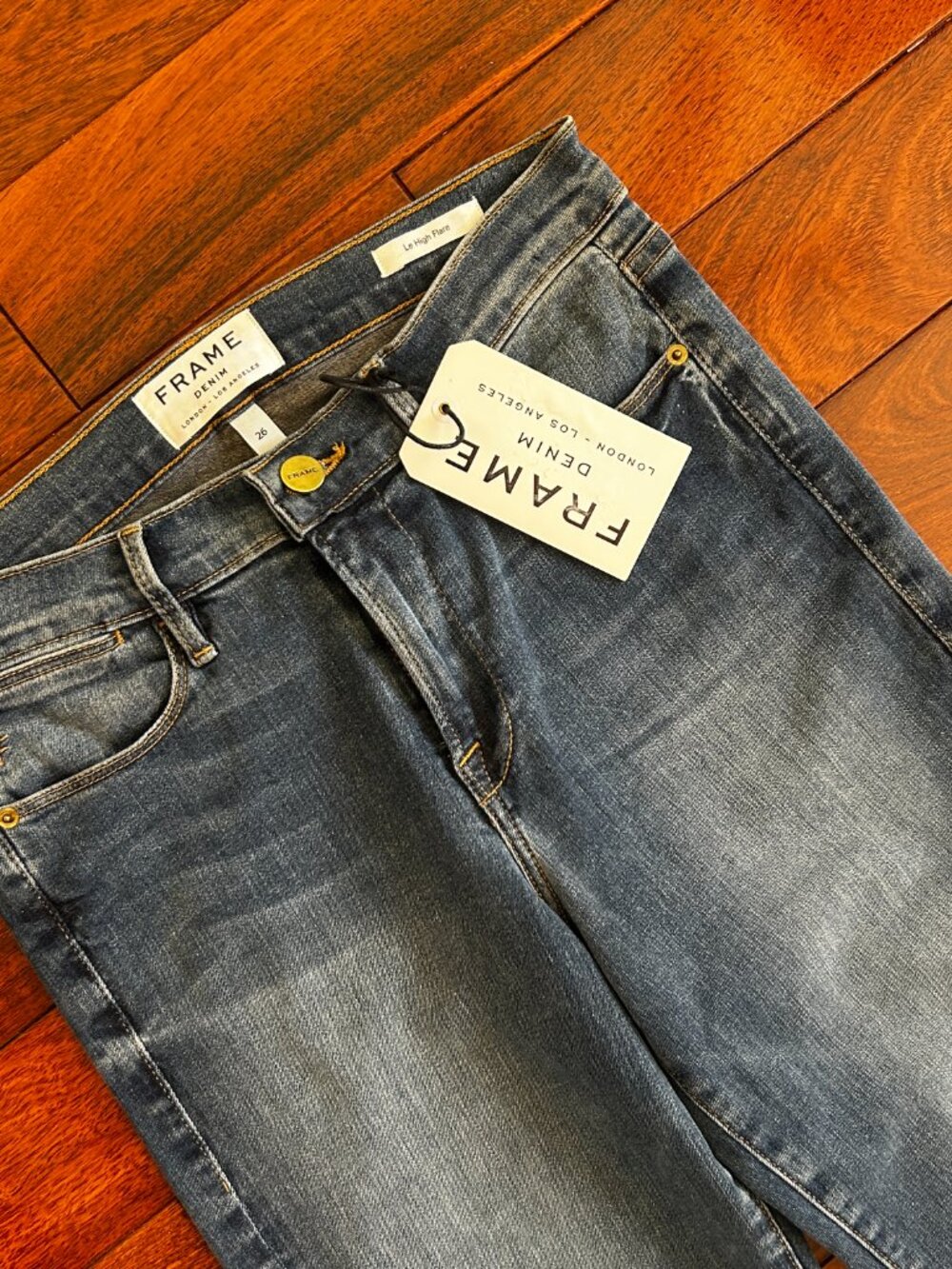 NWT FRAME Le High Flare Jeans Womens 26 Blue High Rise Stretch Denim Made in USA - Picture 2 of 8